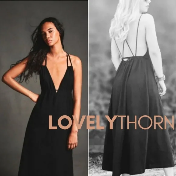 ZARA // black strappy plunge open back goddess midi dress - Picture 8 of 16